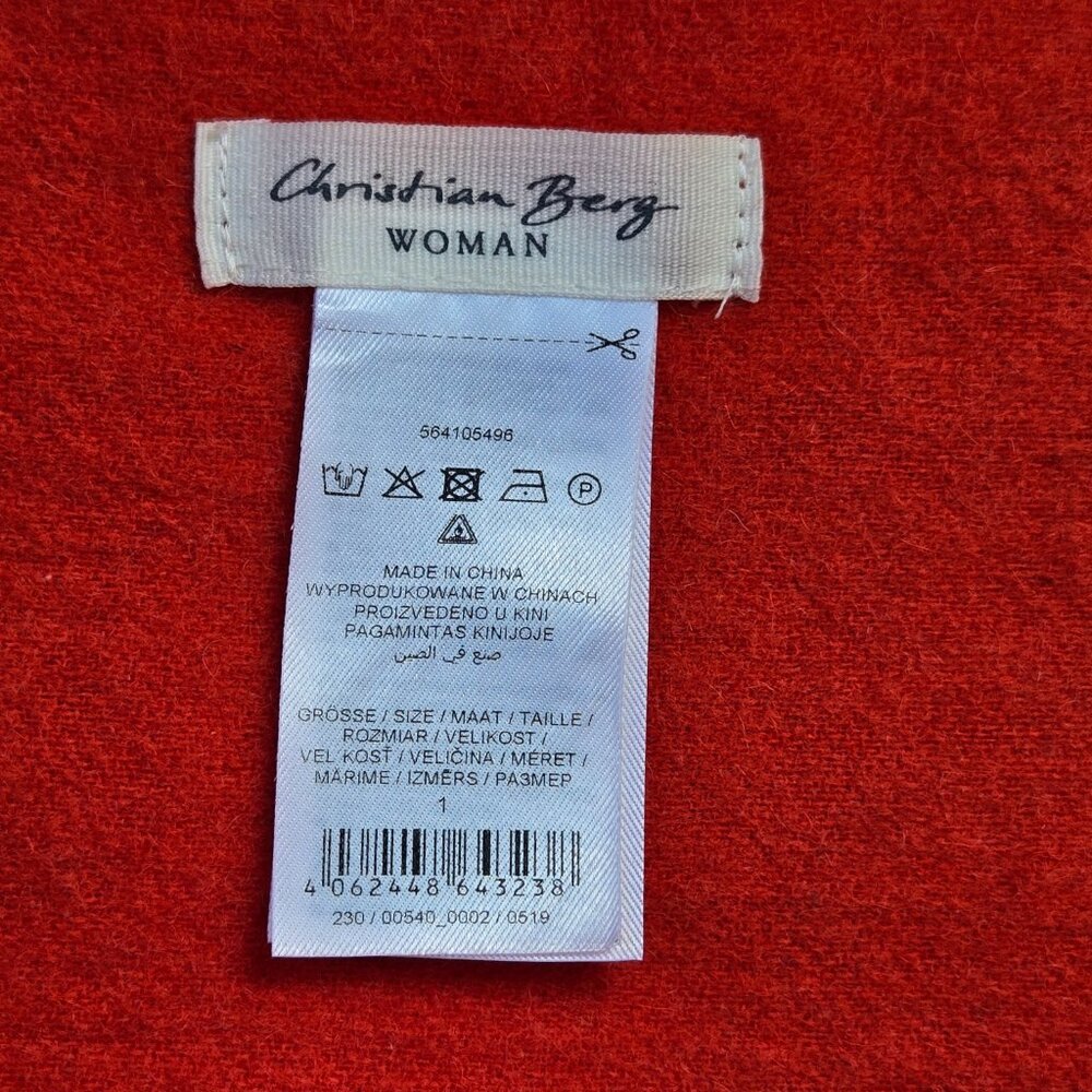NWOT Christian Berg Wool Cashmere Fringe Scarf Red Orange - Picture 3 of 12